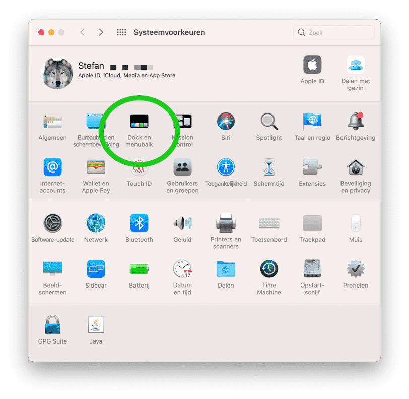 big sur dock en menu instellingen