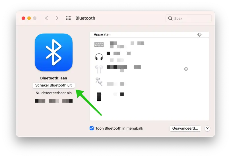 bluetooth uitschakelen mac