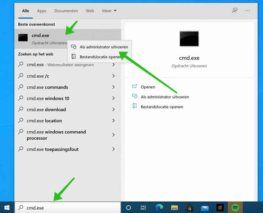 cmd als administrator uitvoeren