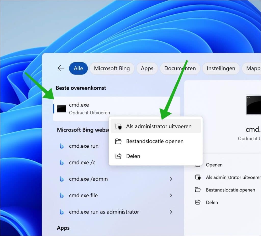 cmd uitvoeren als admininstrator