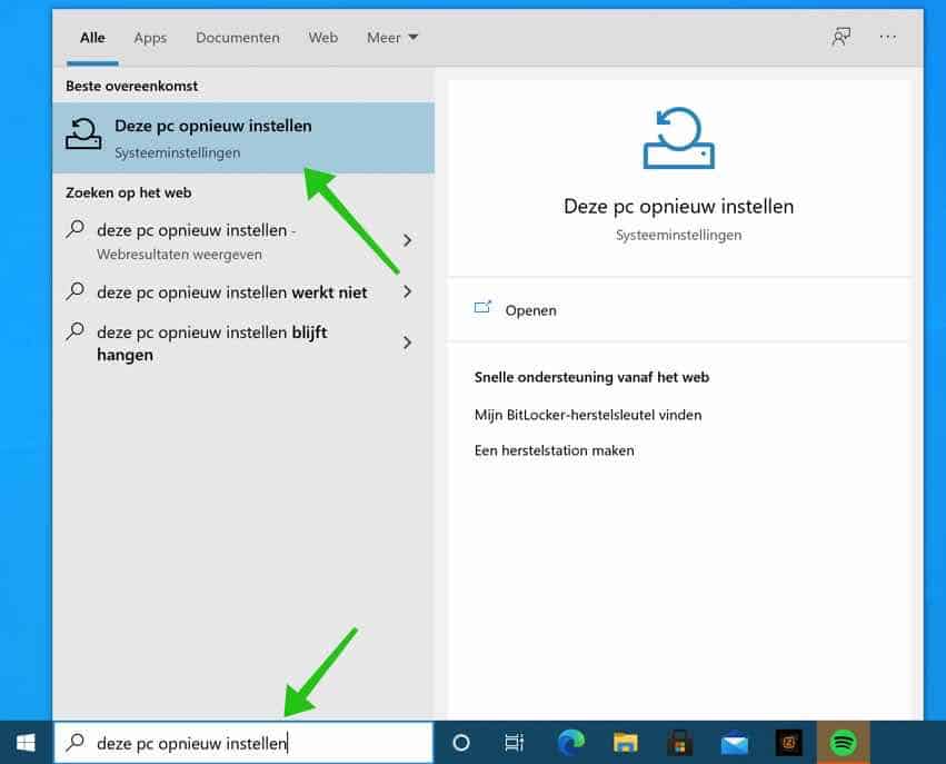 deze pc opnieuw instellen