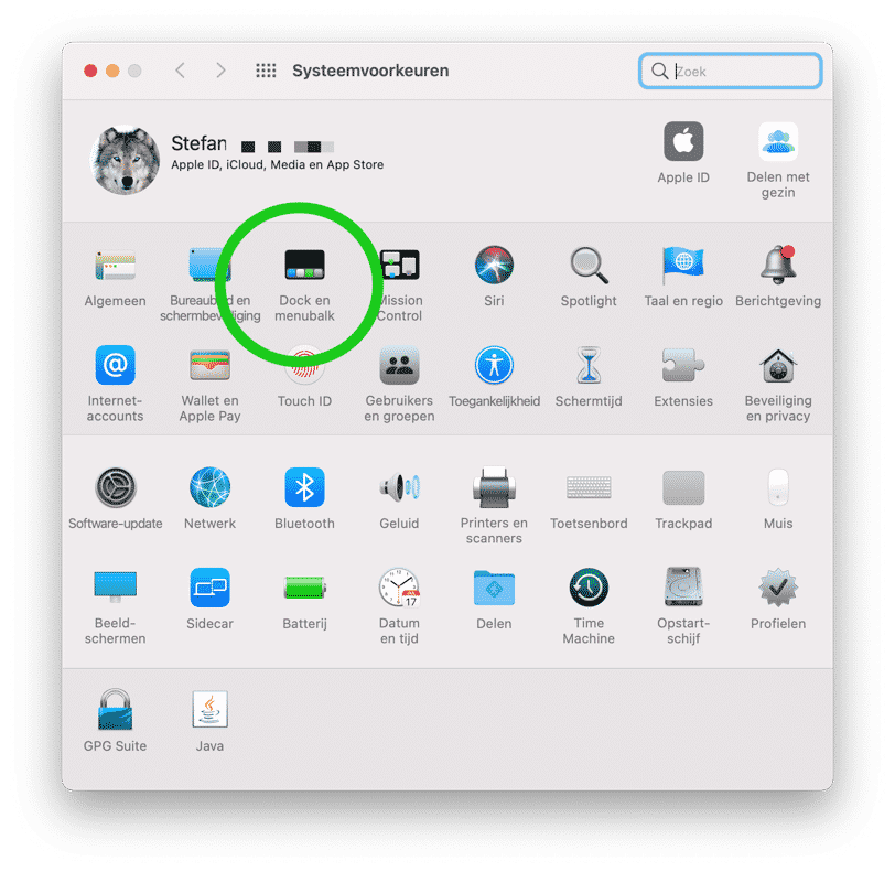 configurações de dock e menu mac big sur