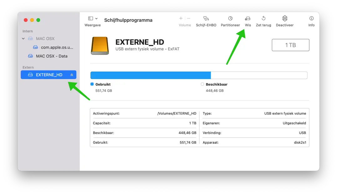 externe hardeschijf wissen mac
