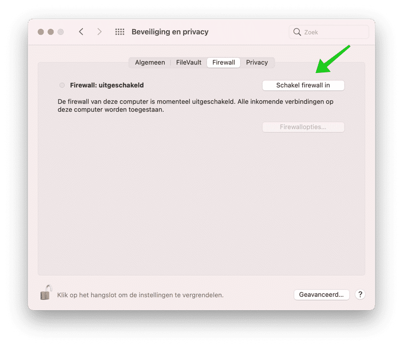 firewall inschakelen mac