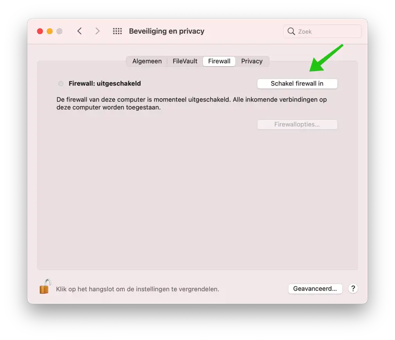 firewall inschakelen mac