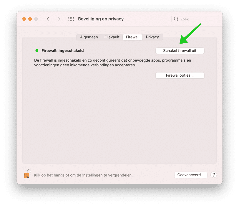 firewall uitschakelen mac
