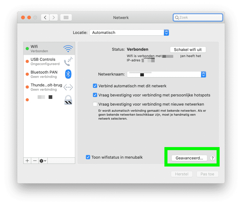 geavanceerde netwerkinstellingen mac