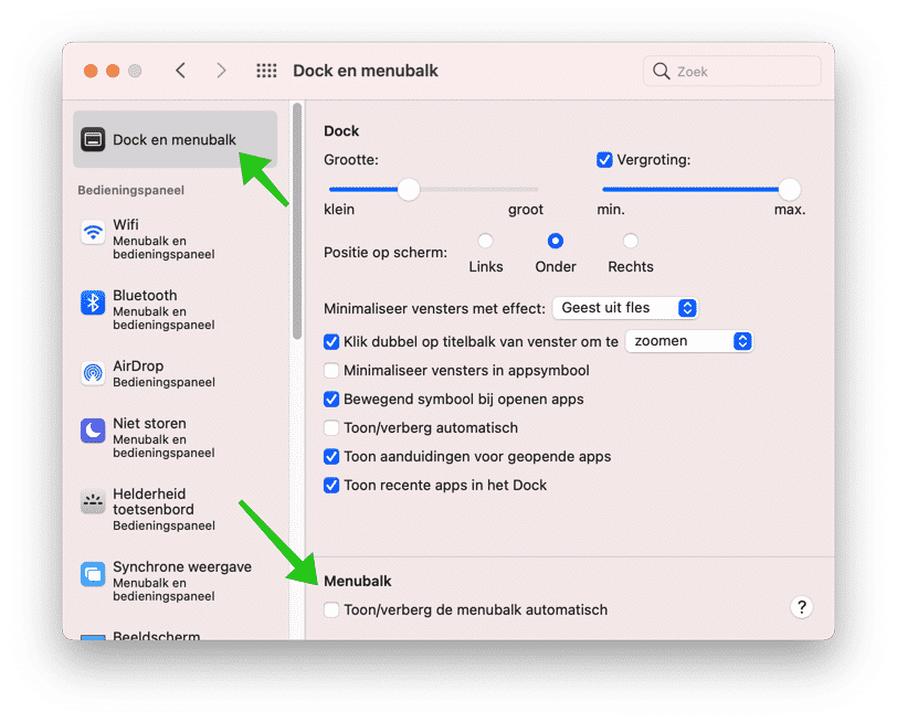 masquer la barre de menus ou afficher la barre de menus sous Mac