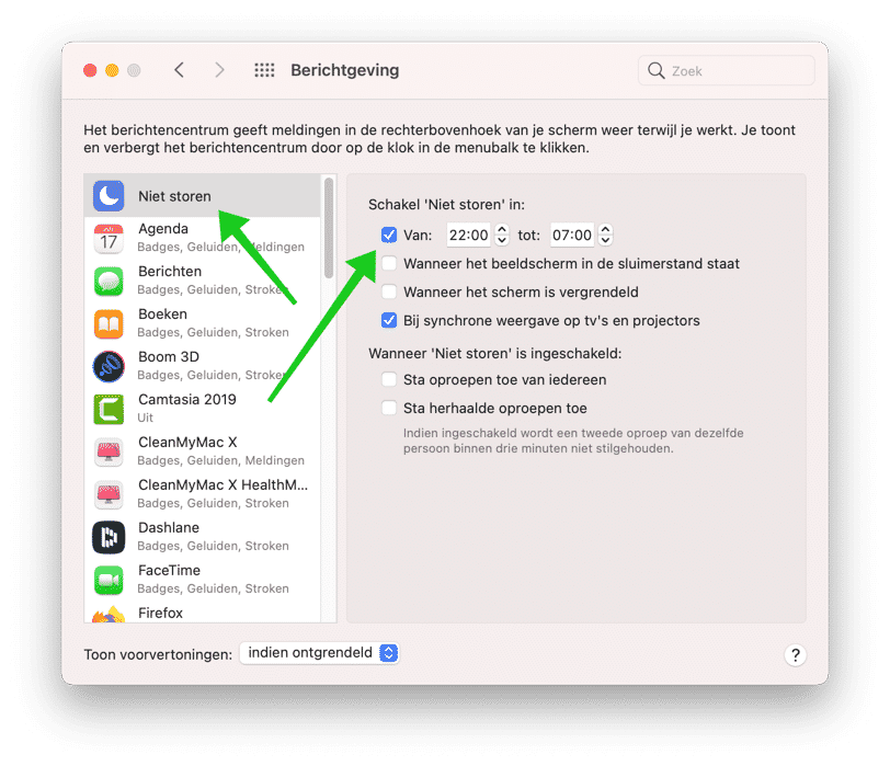 niet storen uitschakelen mac
