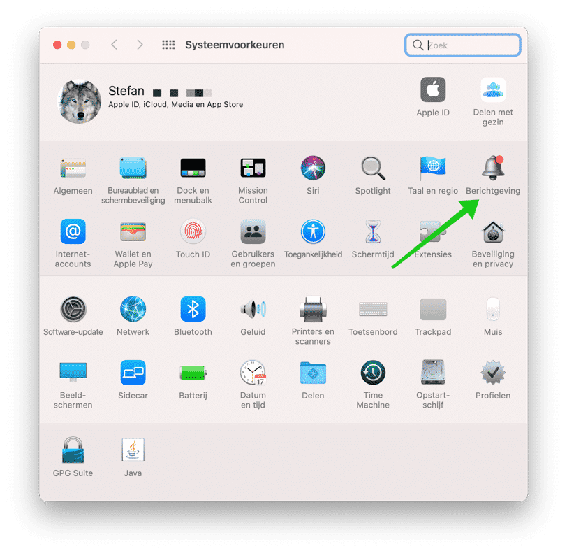 préférences système menu de notification mac