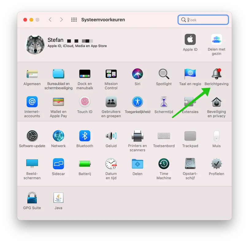 systeemvoorkeuren mac berichtgeving menu