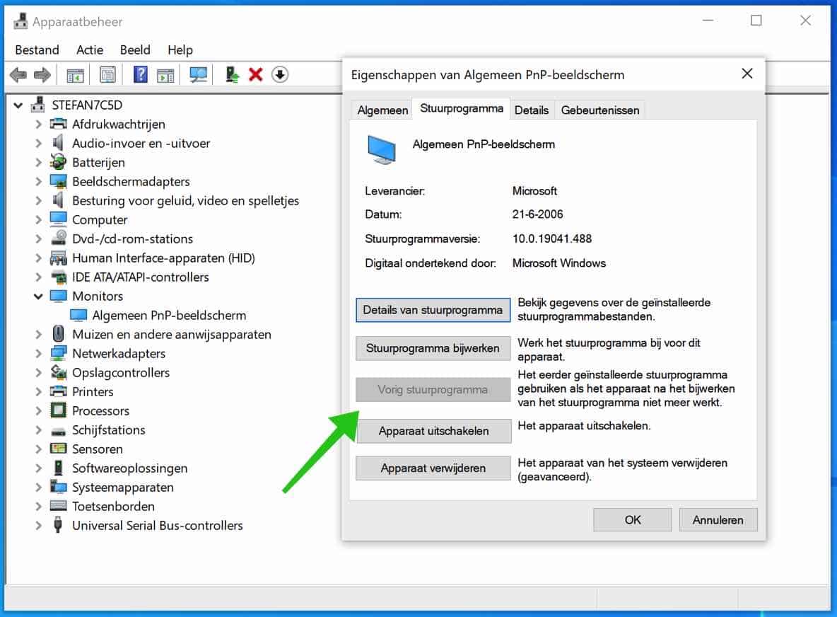 vorige stuurprogramma installeren