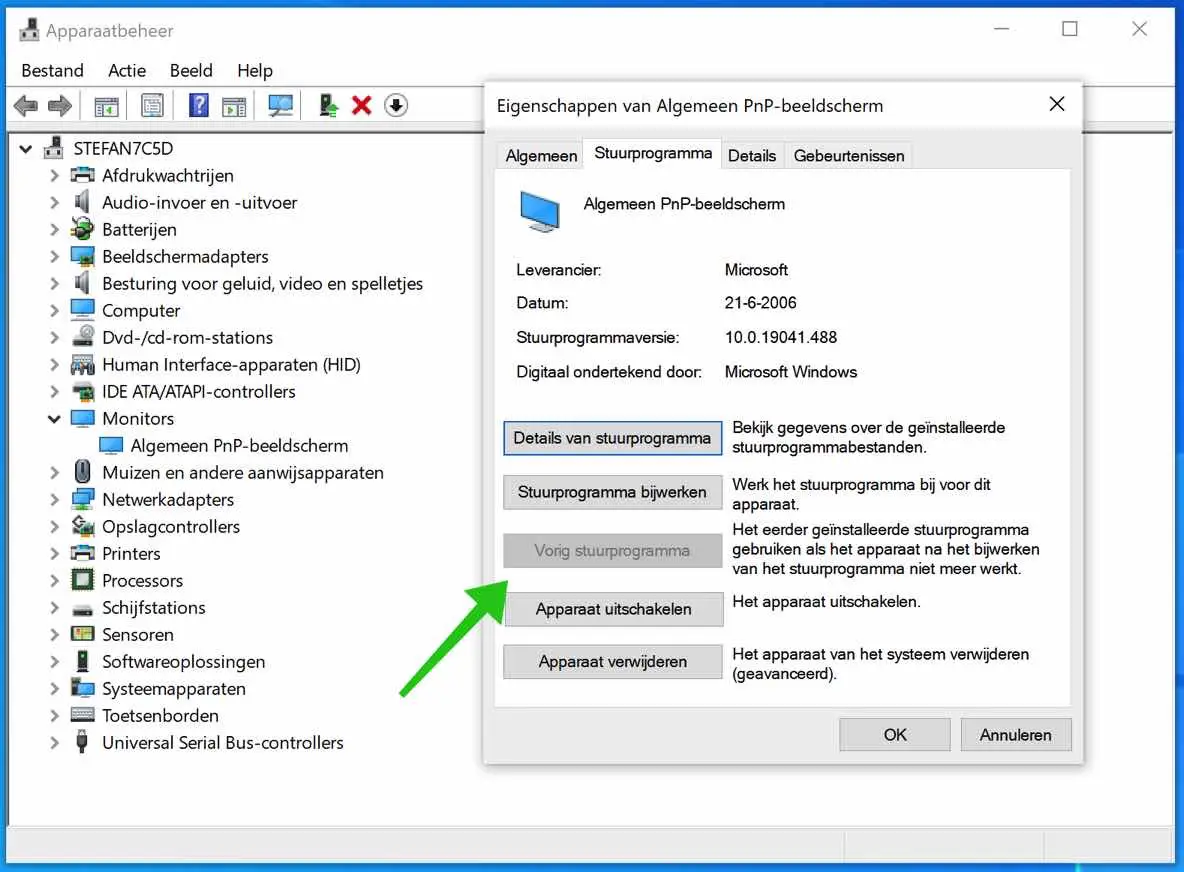 vorige stuurprogramma installeren
