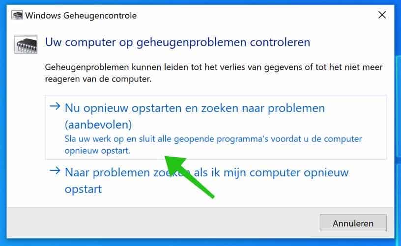 windows geheugencontrole