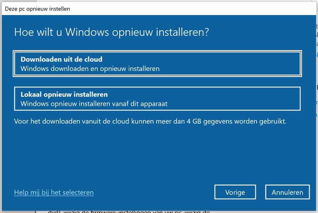 reinstalar Windows desde la nube o localmente