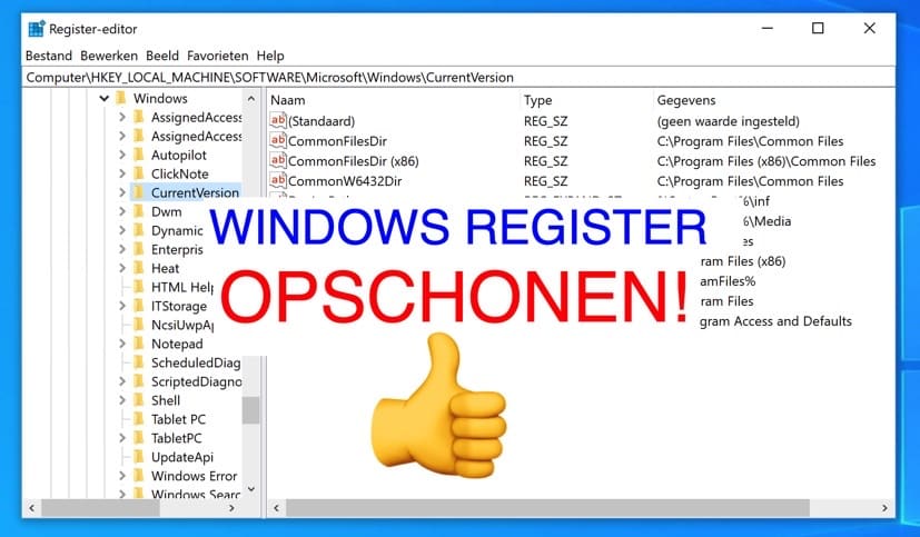 windows register opschonen