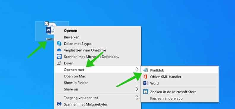 word document openen in kladblok