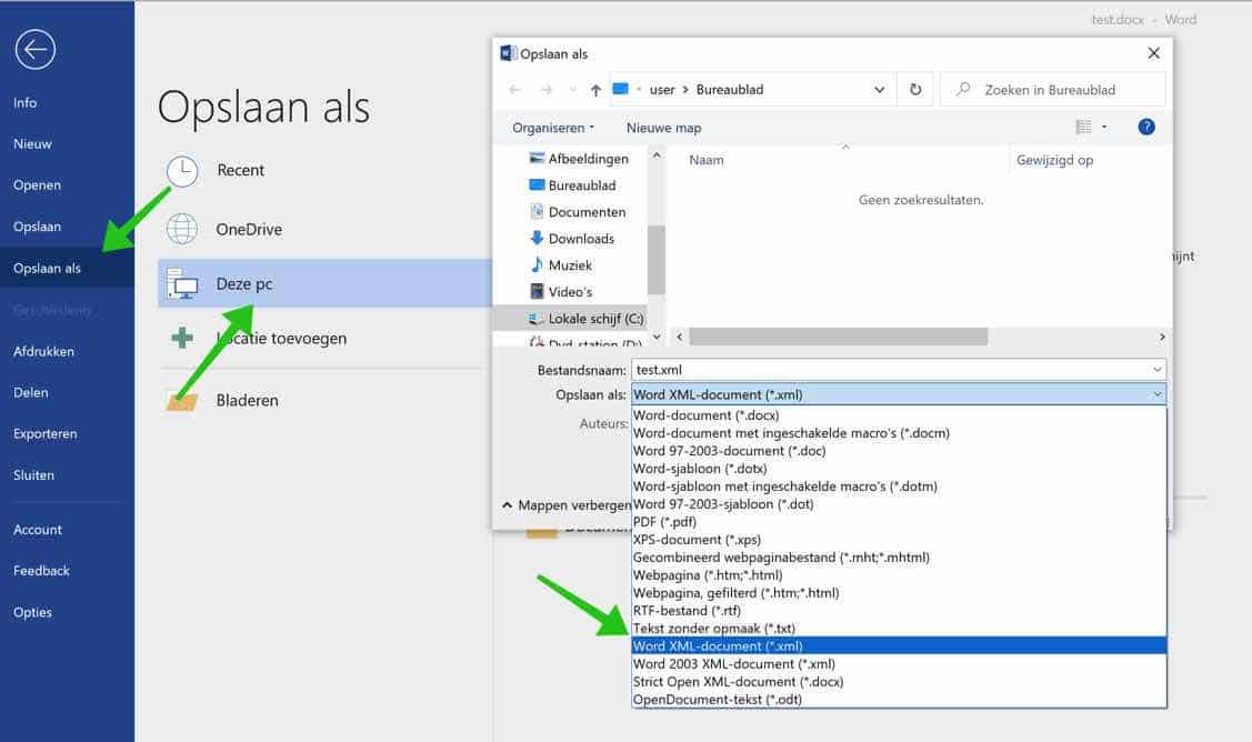 word document opslaan als xml