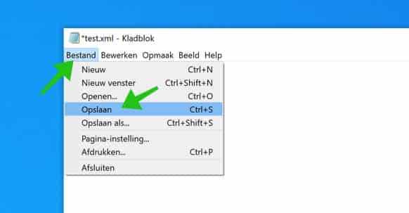 xml document opslaan kladblok