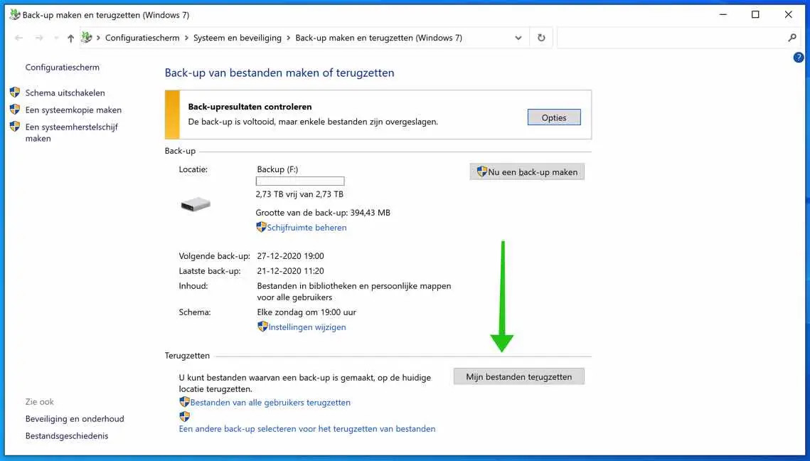 Mijn bestanden terugzetten windows
