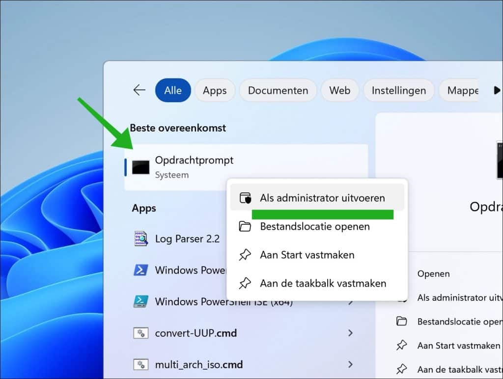 Opdrachtprompt uitvoeren als administrator
