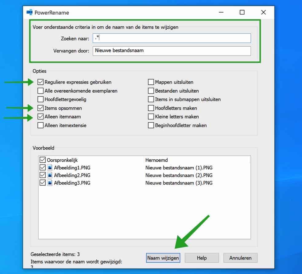 PowerRename gebruiken om meerdere bestanden te hernoemen in Windows