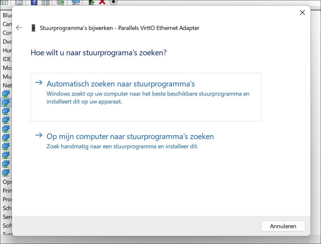 Stuurprogramma zoeken voor netwerkadapter