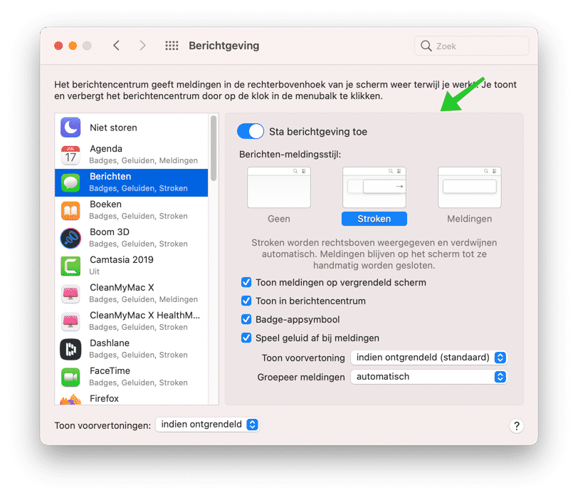 berichtgeving meldingen aanpassen mac
