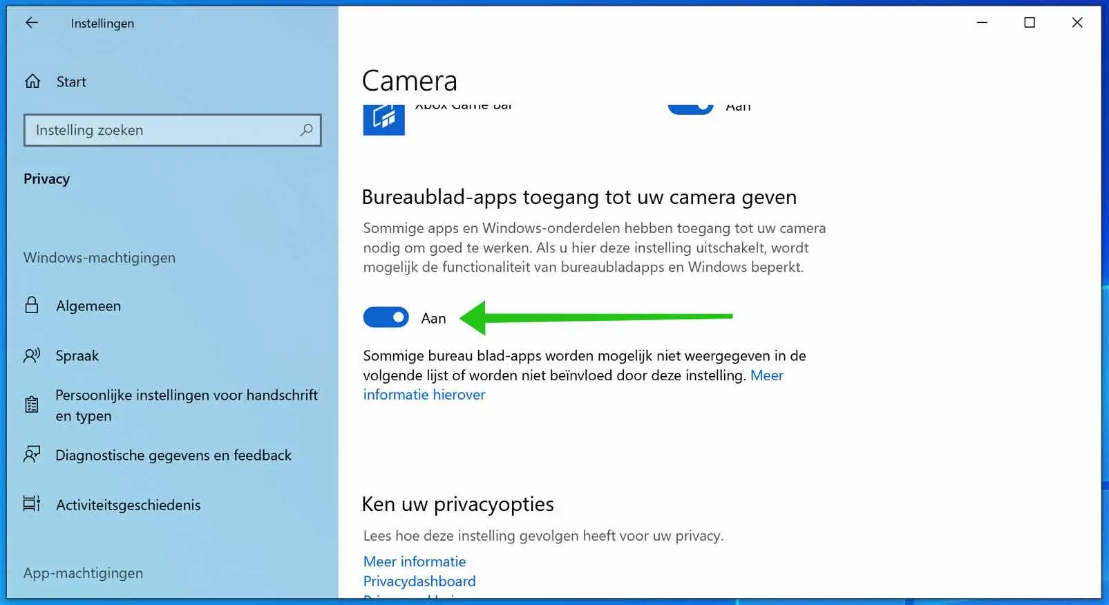 bureaublad apps toegang tot camera