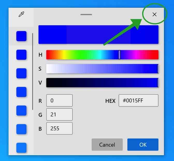 color picker afsluiten windows