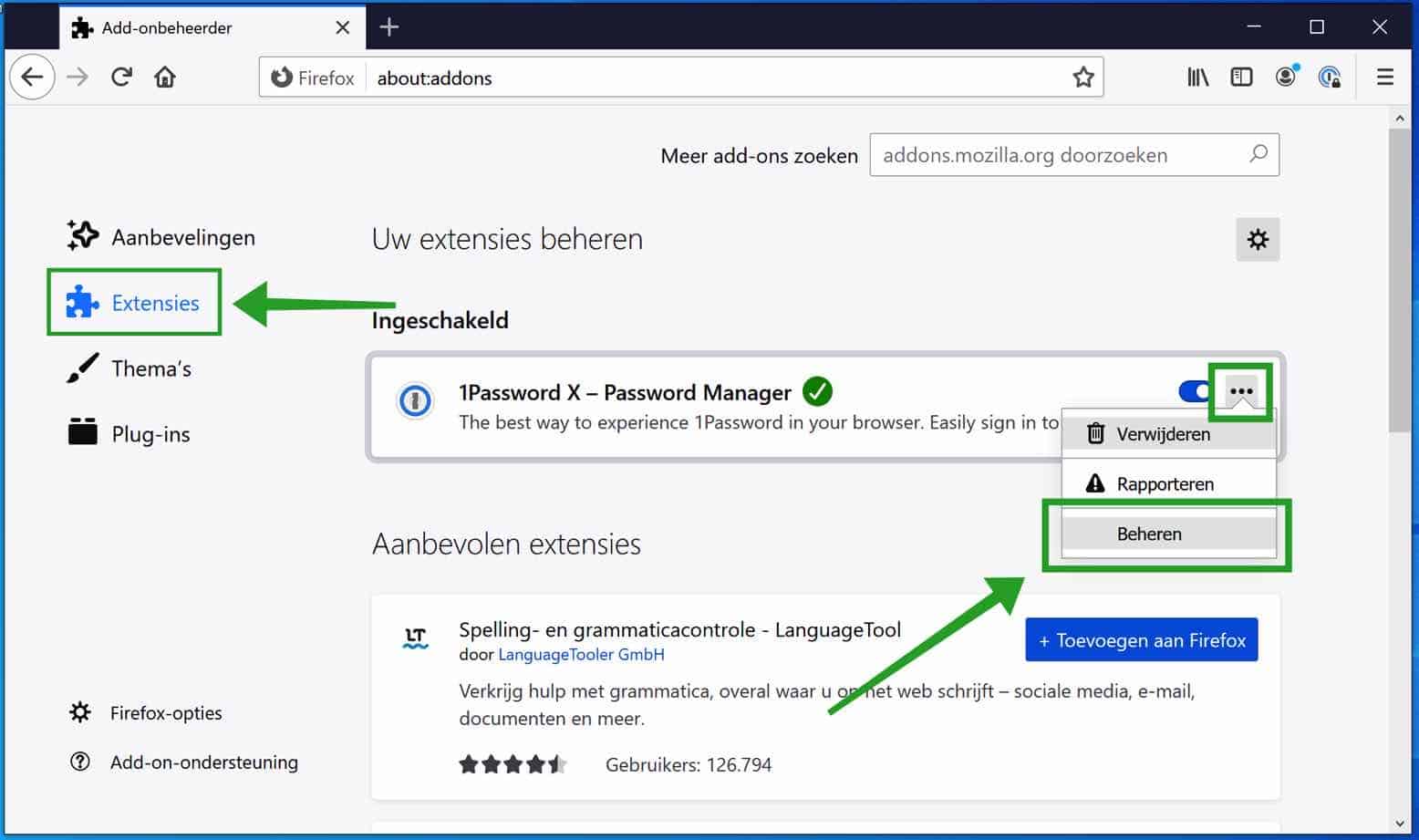 firefox extensie beheren