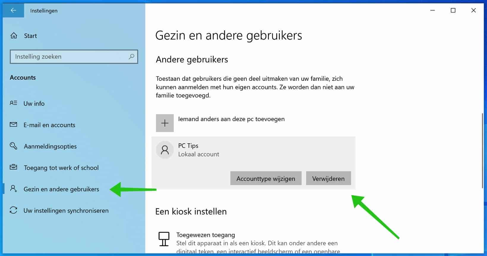 gebruikers verwijderen windows 10