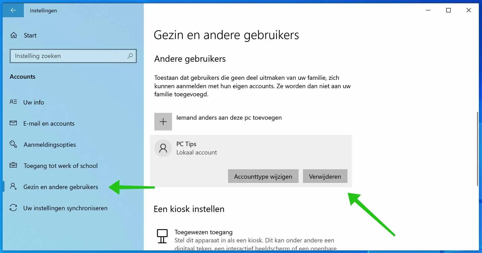 gebruikers verwijderen windows 10