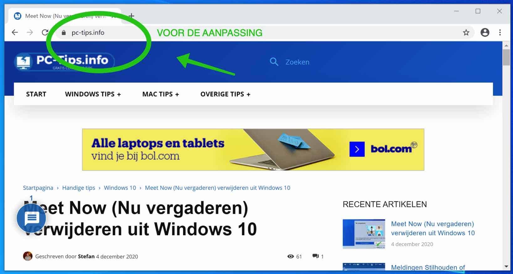 hele website adres weergeven in google chrome