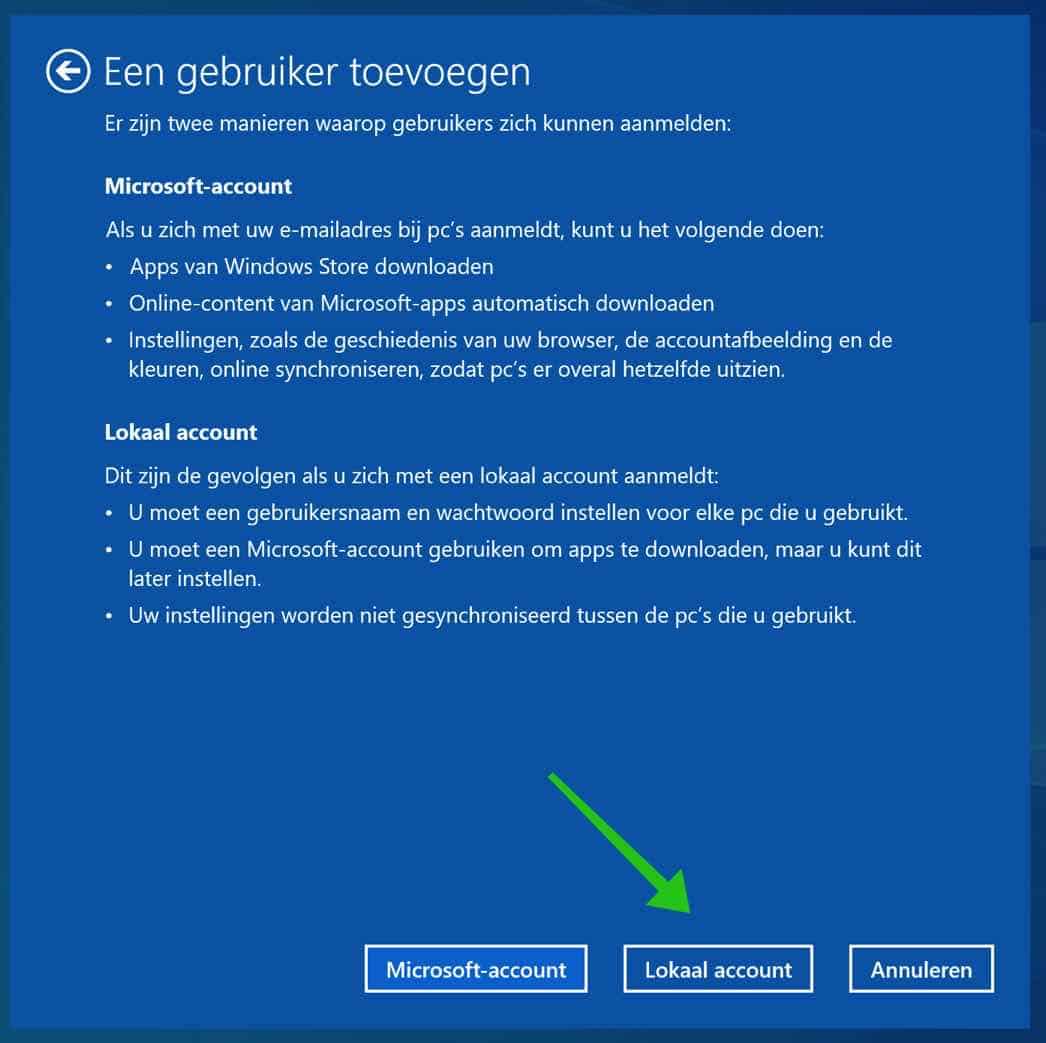 lokaal account toevoegen windows 10