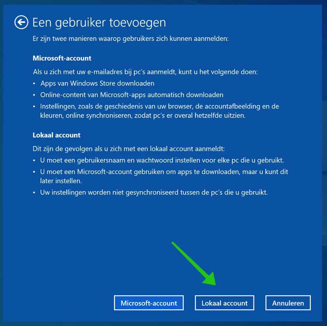 lokaal account toevoegen windows 10