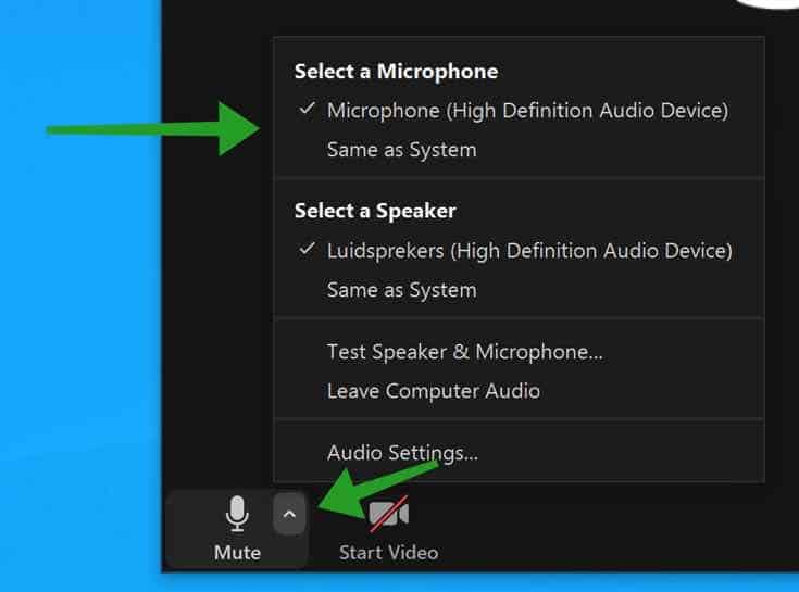 microfoon selecteren in zoom