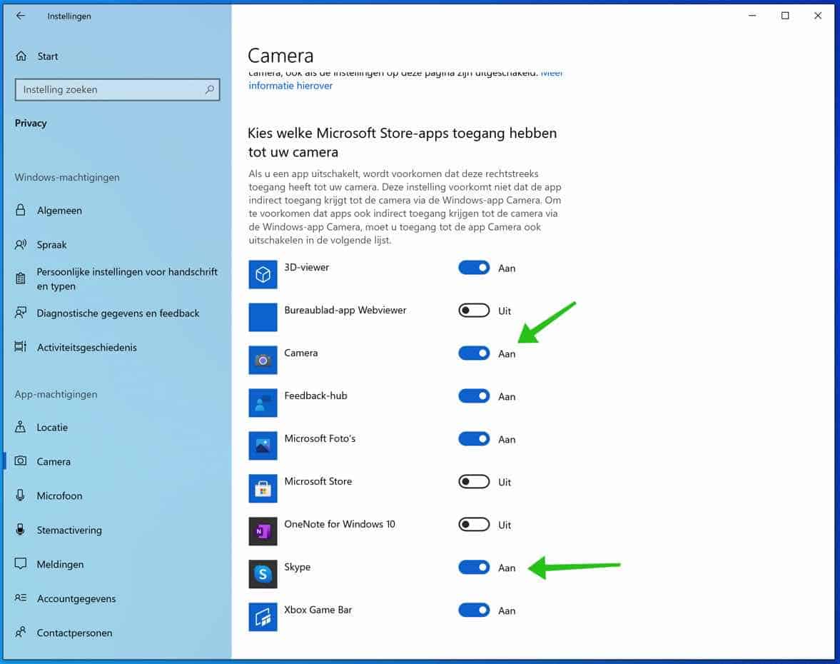 microsoft store apps toegang tot camera