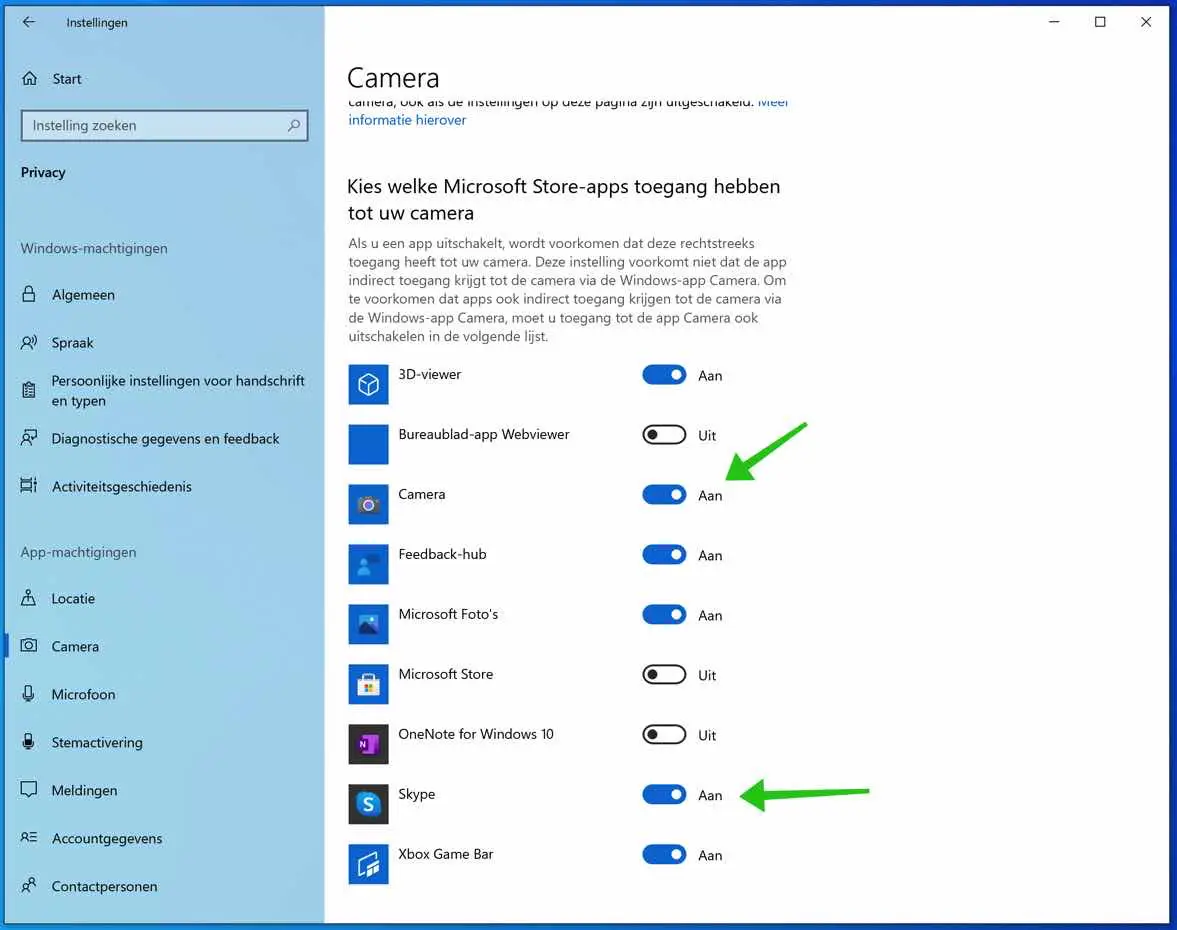 microsoft store apps toegang tot camera