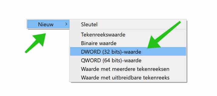 nieuwe dword waarde