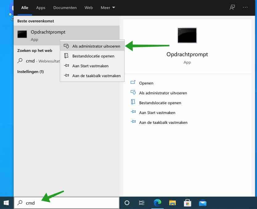 opdrachtprompt als administrator uitvoeren