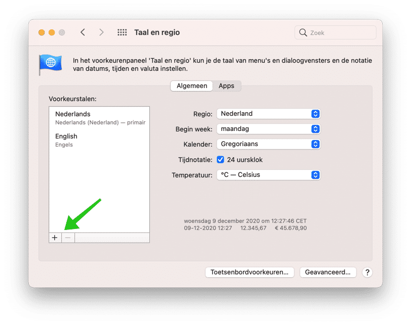 taal toevoegen mac