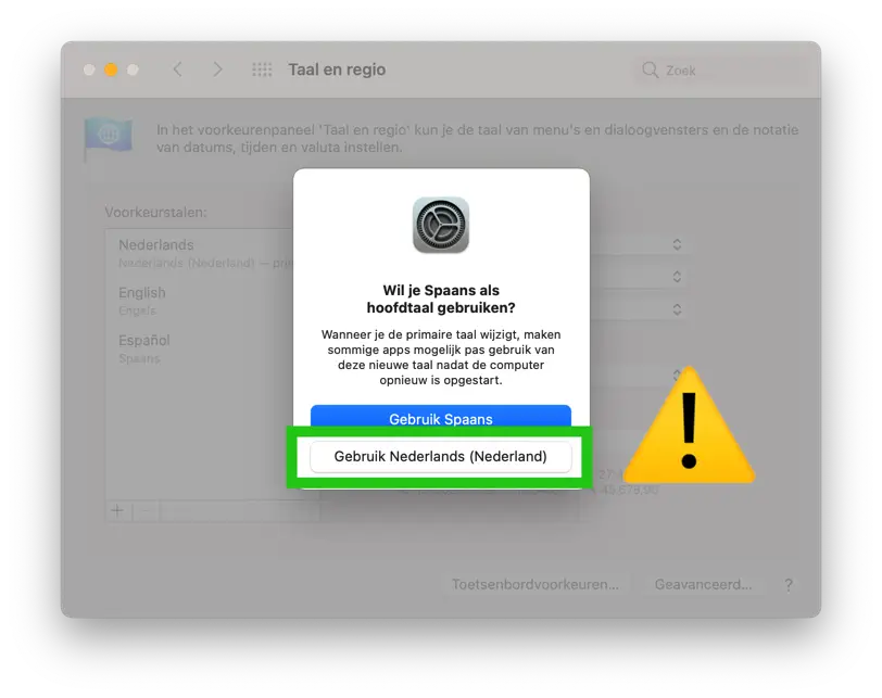 voorkeurstaal instellingen mac