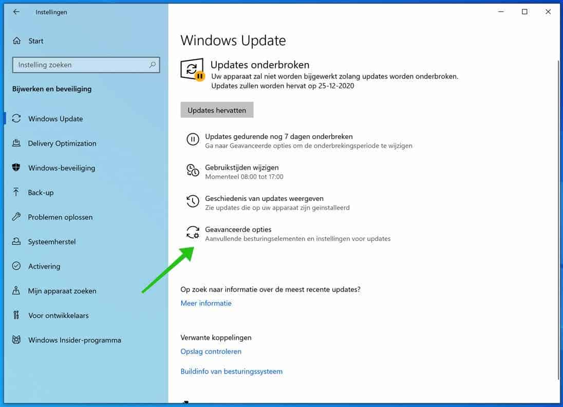 windows update geavanceerde opties