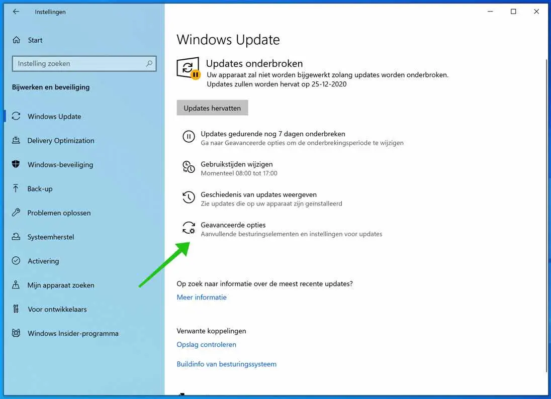 windows update geavanceerde opties