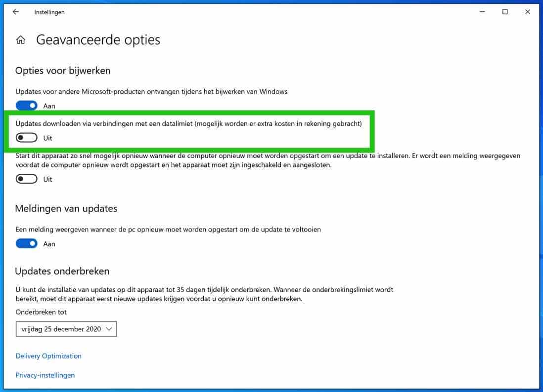 Deaktivieren Sie Windows Update mit Datenlimit