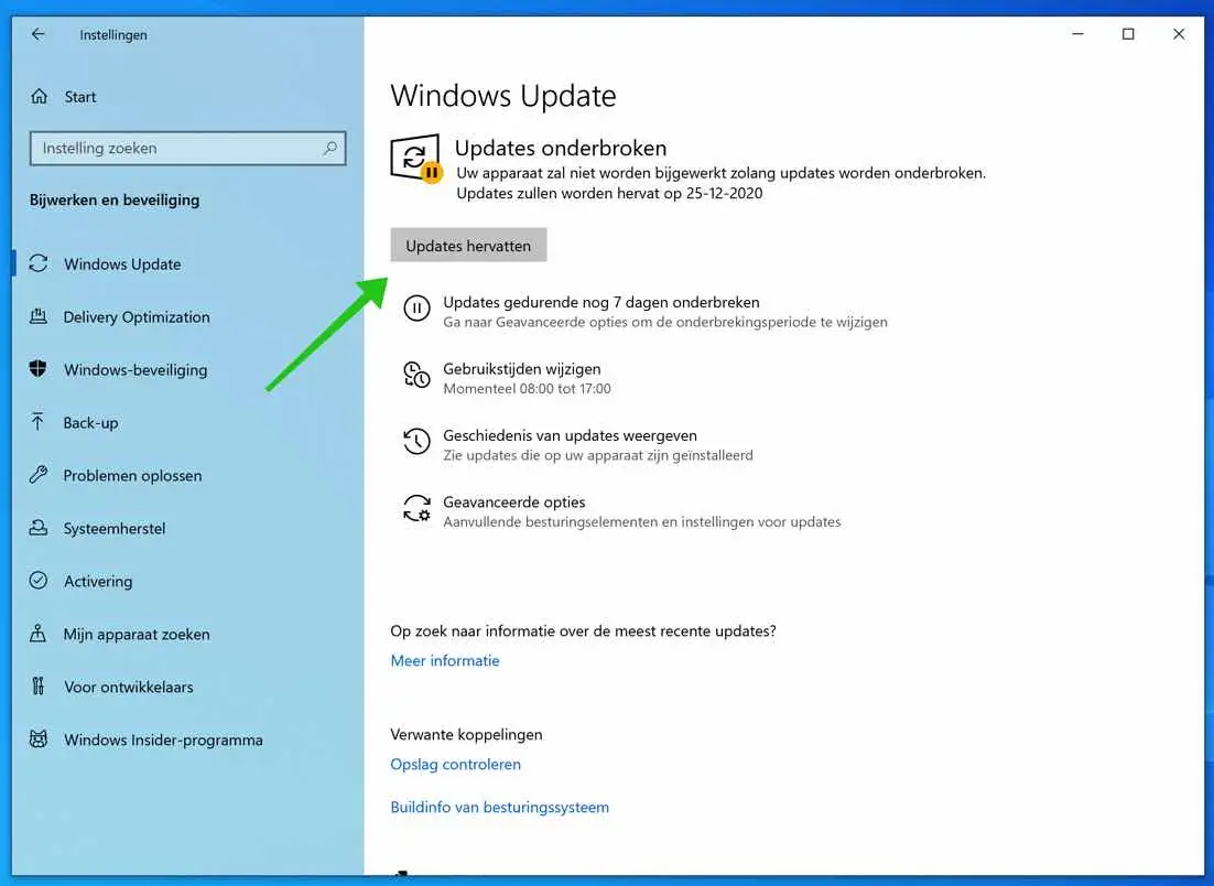 windows updates hervatten
