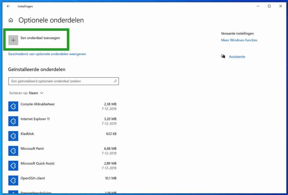 Een onderdeel toevoegen aan Windows 10