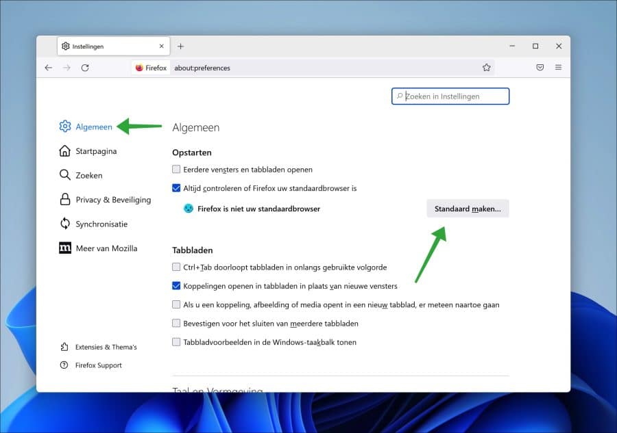 Firefox standaardbrowser maken