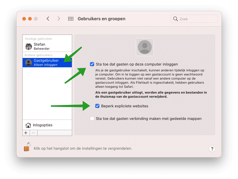 Gastgebruiker account inschakelen mac